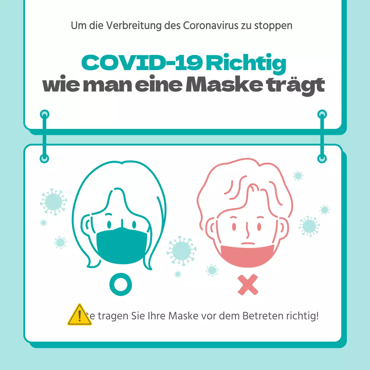 Illustrierte Anleitung zum Tragen einer grünen Maske