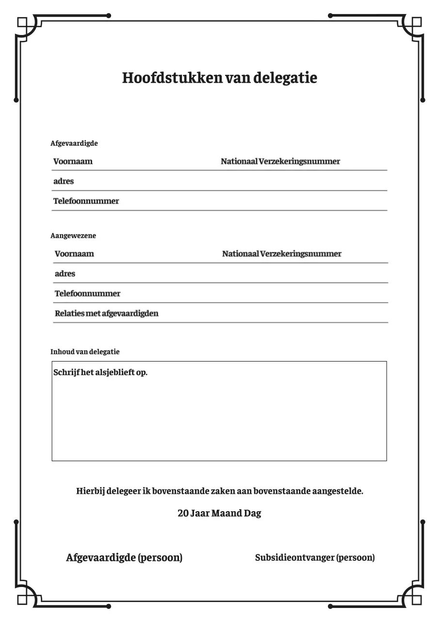 Een eenvoudig volmachtdocument in marineblauw