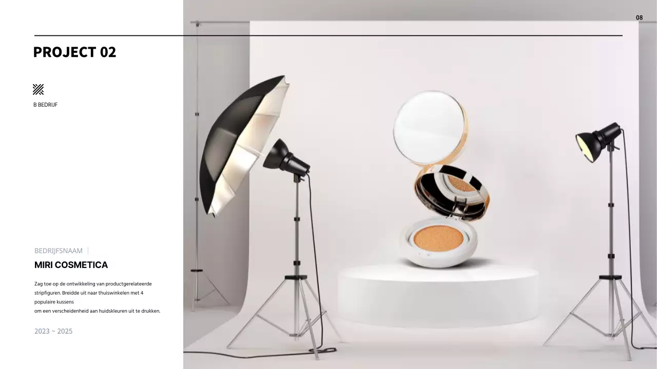 Eenvoudige cosmetica MD portfolio in lichtblauw en zwart