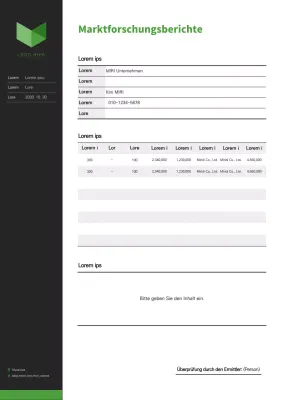Grüne, bürokratische Vorlage für Marktforschungsberichte