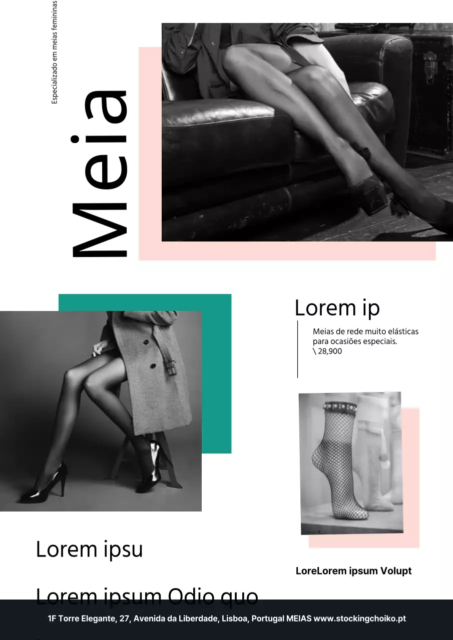 Promover as meias com uma fotografia a preto e branco de meias turquesa e cor-de-rosa