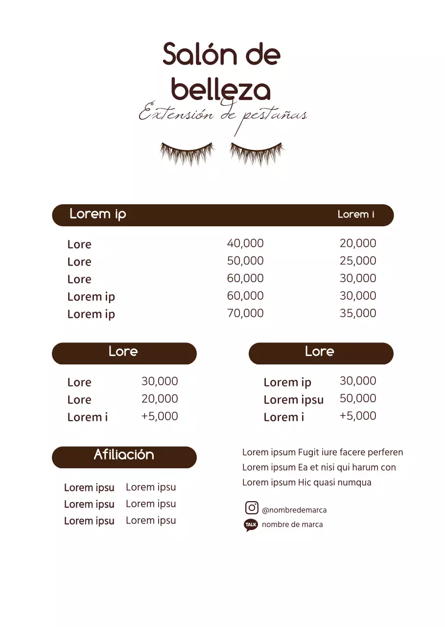 Lista de precios de salón de belleza de estilo sencillo y redondeado en marrón y blanco