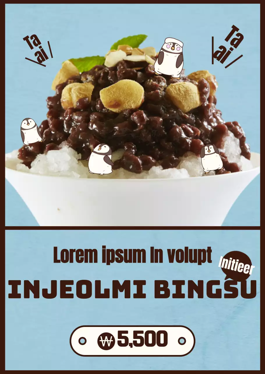 Injeolmi rode bonen schaafijs met schattige illustraties