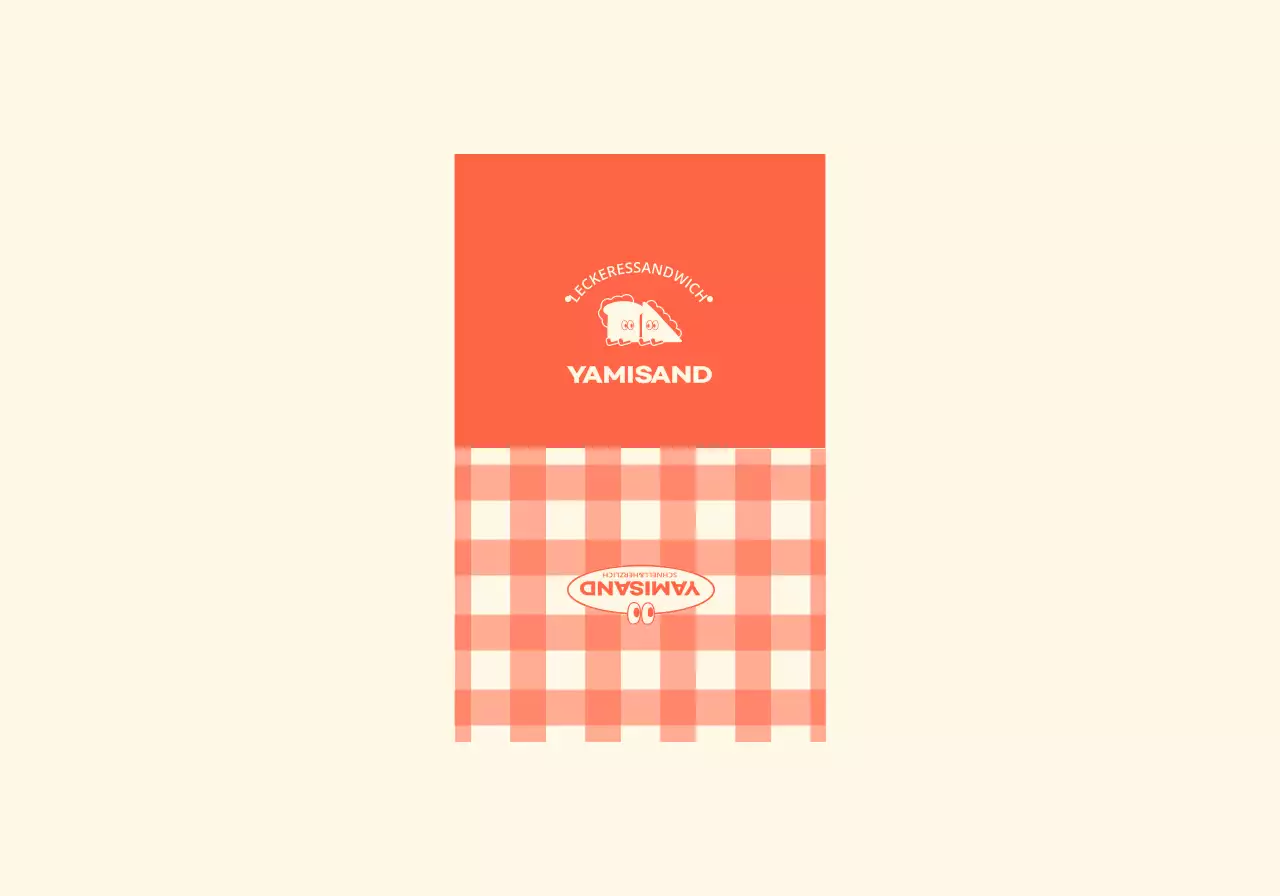 Ein Sandwich-Laden mit einem rot-gelben Karomuster und niedlichen Figuren