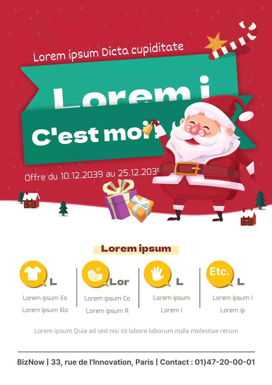 Promouvoir un événement de Noël avec une illustration du Père Noël rouge et vert