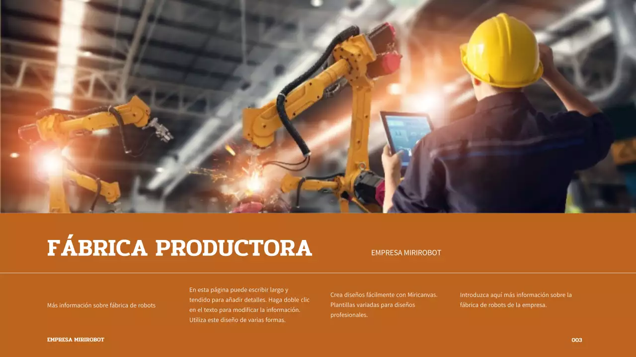 Presentación del robot en blanco y marrón