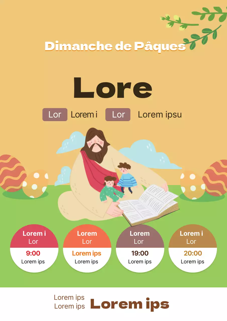 Illustration jaune, église mignonne, service de Pâques et d'Action de grâce, promotion