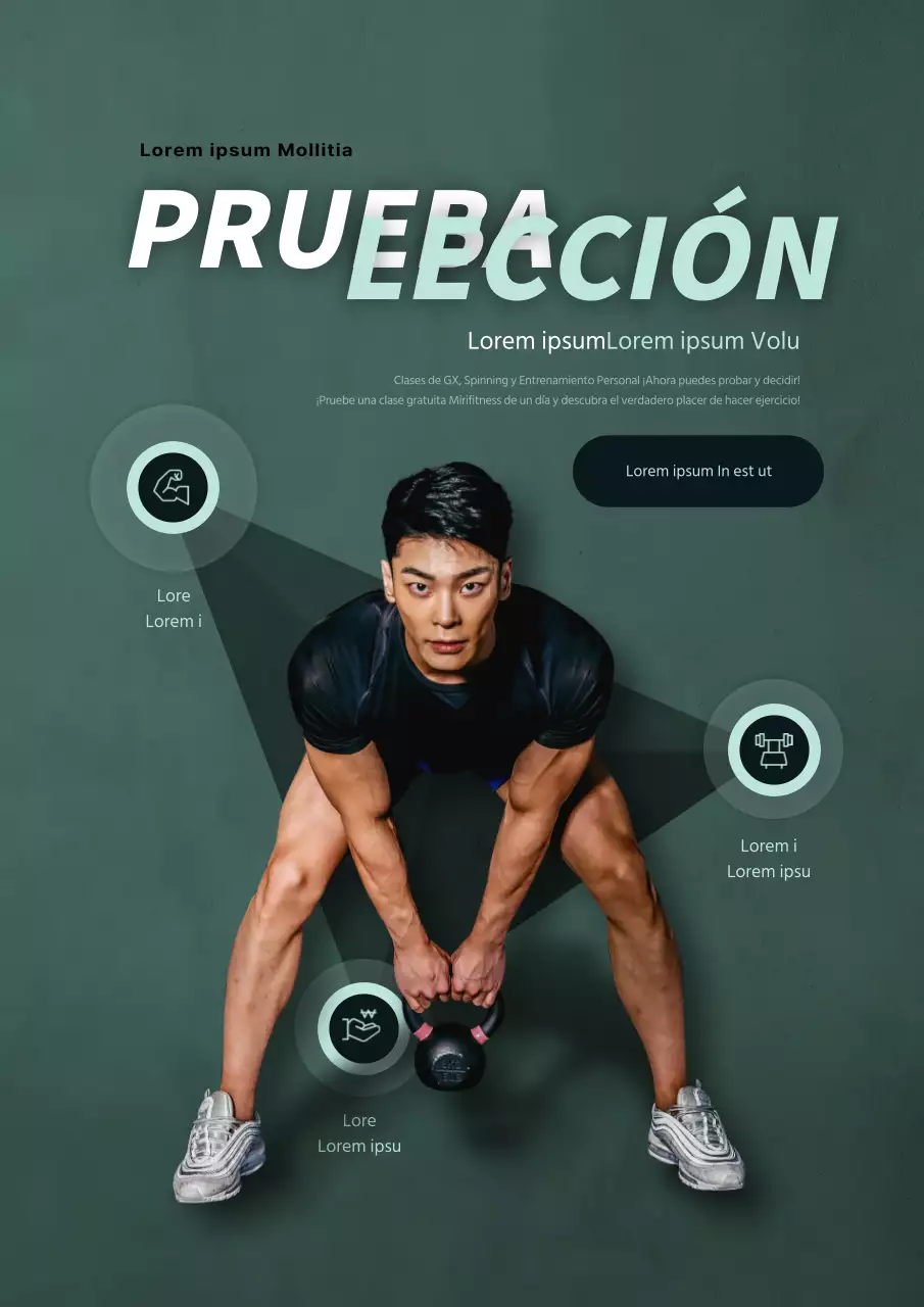 Promociona una prueba gratuita de fitness con una foto de un hombre verde haciendo ejercicio