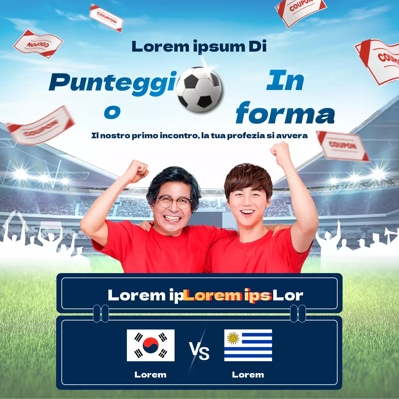 Tema della Coppa del Mondo blu-rosso con concetto di immagine fotorealistica luminosa e dinamica