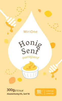 Niedliche gelbe Honig-Senf-Kreis-Aufkleber für Saucen