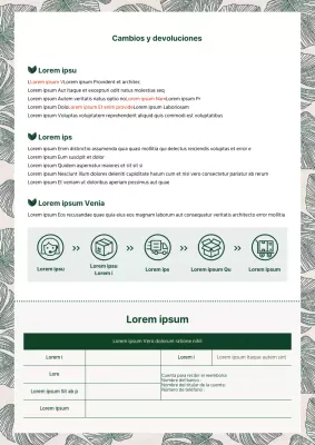 Formulario de devolución de cambio verde con fondo de hojas de planta
