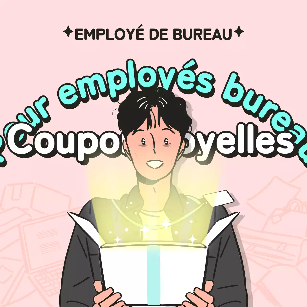 Concept de coupon d'employé de bureau rose et menthe