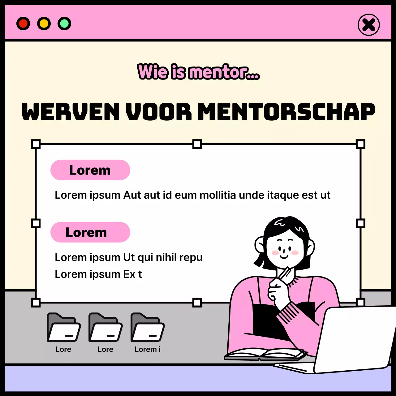 Thema studentenleven met roze en paars raamconcept