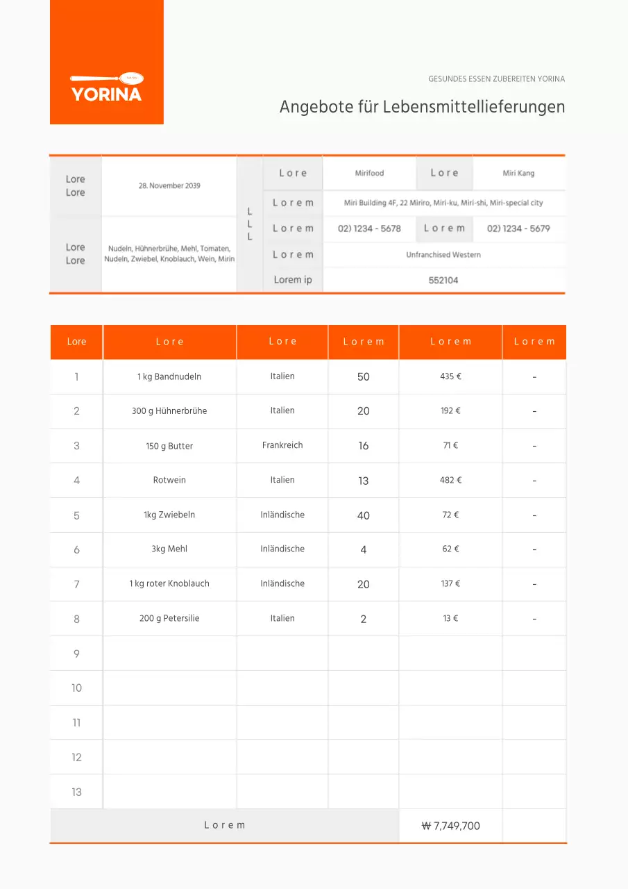 Ein einfaches orange-weißes Angebot für Lebensmittellieferungen