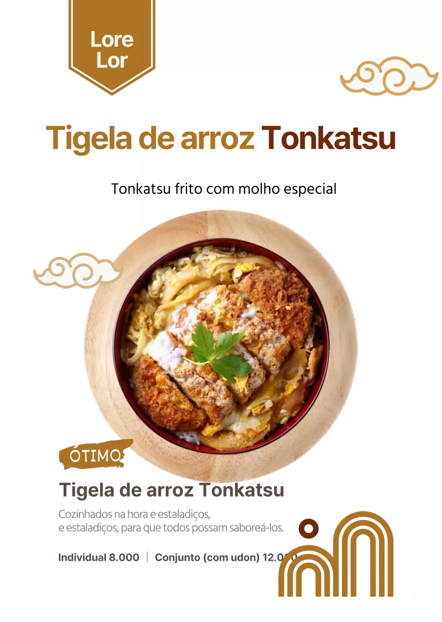 Cartaz transparente para um restaurante japonês de tonkatsu bowl castanho simples