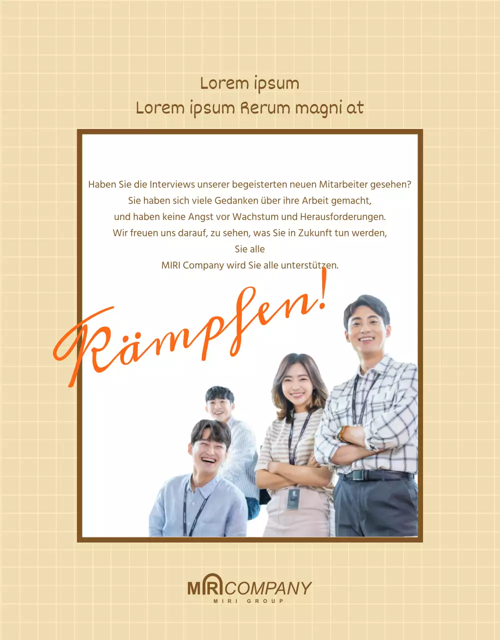 Ein Vorstellungsgespräch für neue Mitarbeiter in beruhigenden Beige- und Orangetönen