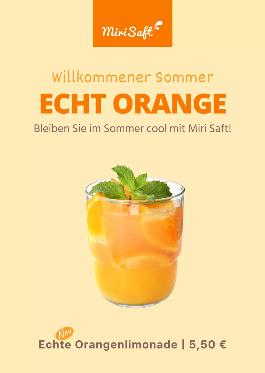 Transparentes Plakat für ein gelbes Orangeoid-Café