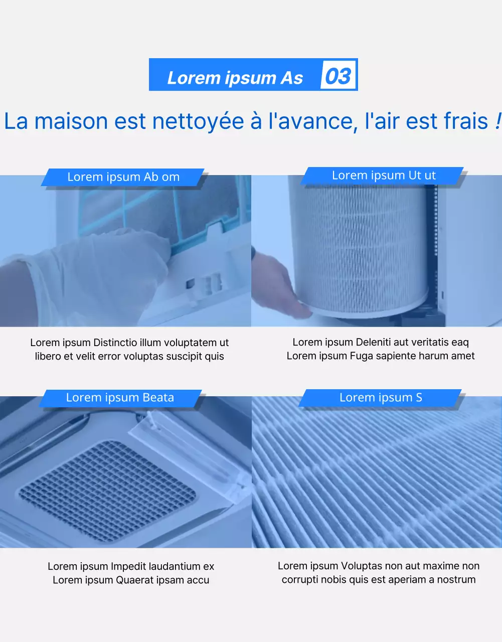 Service de nettoyage de climatiseurs bleu, soigné et professionnel (page de détail)