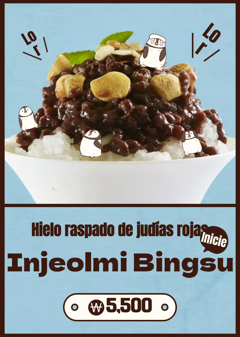 Hielo raspado de judías rojas Injeolmi con simpáticas ilustraciones