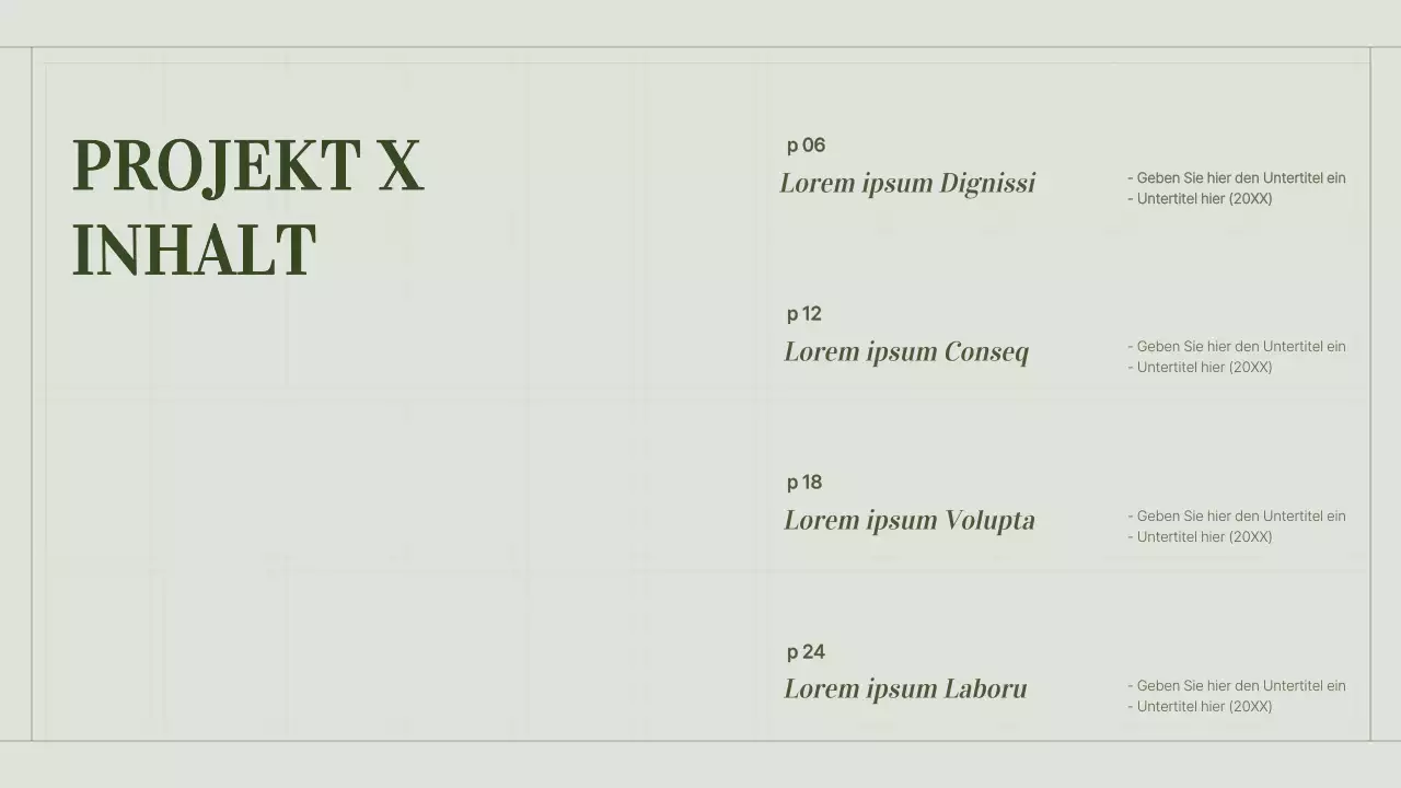 Portfolio eines Content-Vermarkters mit grünem, einfachem Gitterkonzept