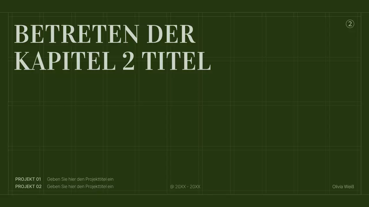 Portfolio eines Content-Vermarkters mit grünem, einfachem Gitterkonzept
