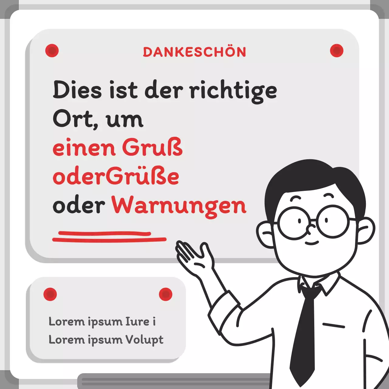 Minimalistisches Whiteboard-Konzept in Grau und Rot Schnelle Fakten zum Konzept