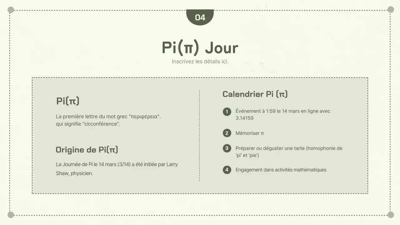 Concepts géométriques simples en vert Circonférence et jour de la tarte