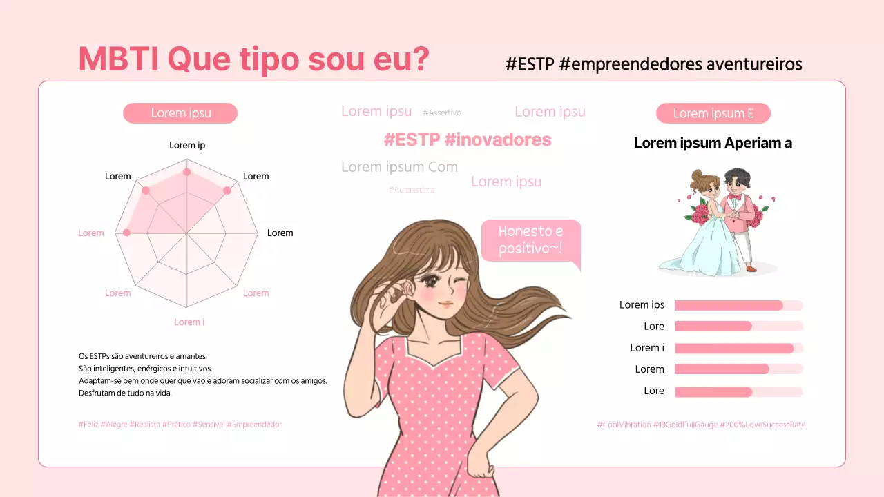 MBTI em cor-de-rosa: Qual é o meu tipo? Infografia de auto-apresentação ESTP
