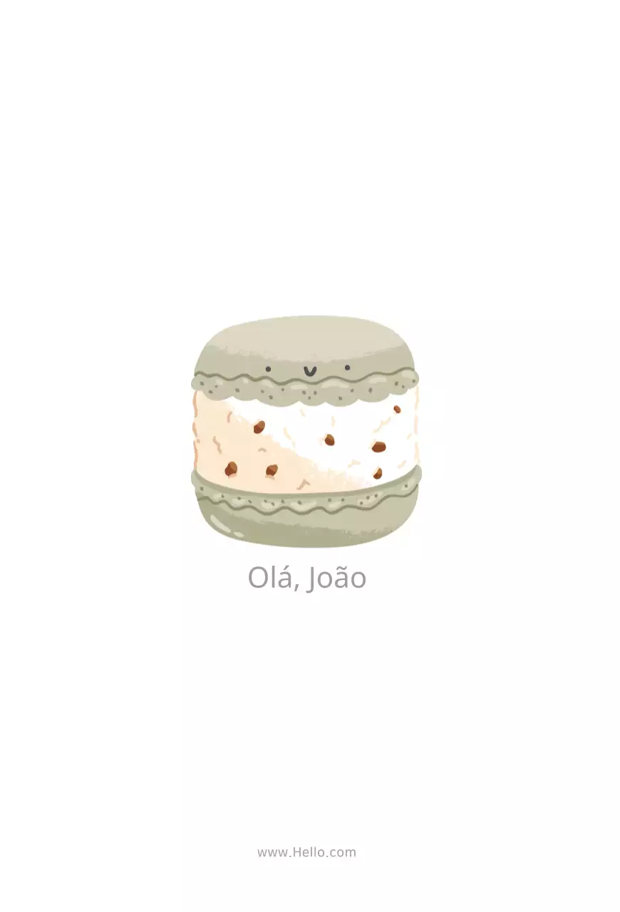 Postal promocional de café com personagens de macarons de cores vivas