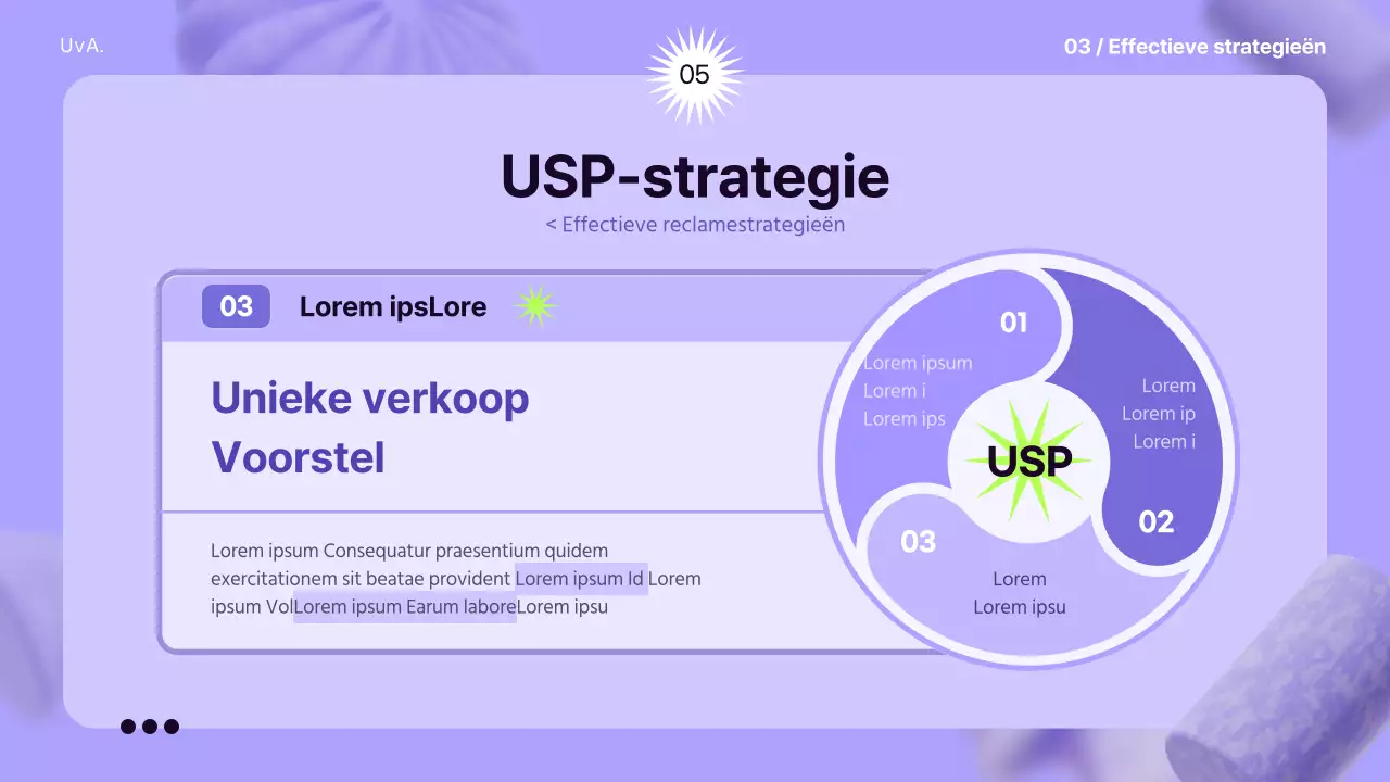 Gebruik 3D-elementen op een mauve achtergrond om een gevoel van ruimte te creëren om de reclamestrategie te informeren