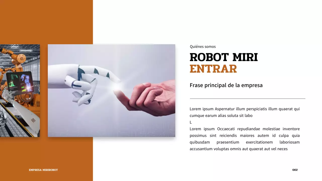 Presentación del robot en blanco y marrón