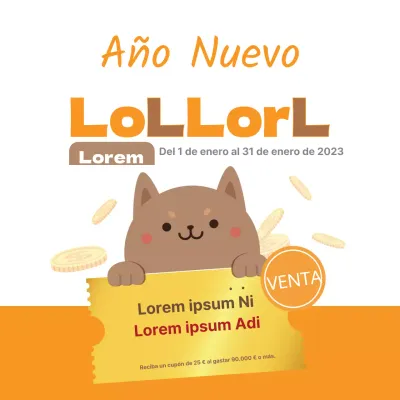 Bonita venta de Año Nuevo con una ilustración de un cachorro naranja