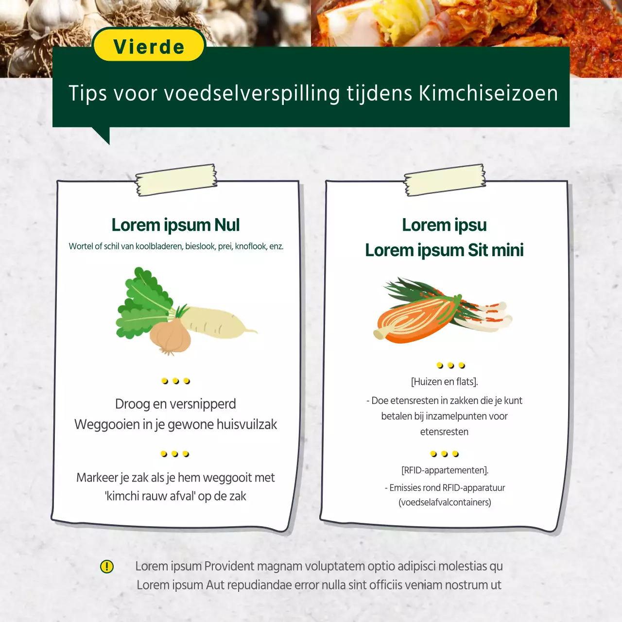 Geel en groen geïllustreerde tips voor voedselverspilling