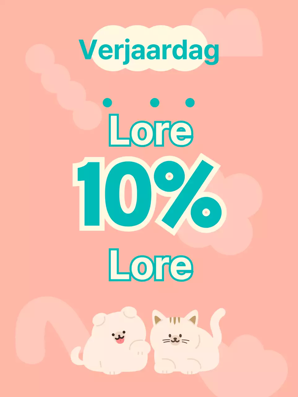 Een onbemande dierenwinkel met schattige illustraties van roze en turquoise honden- en kattenfiguren