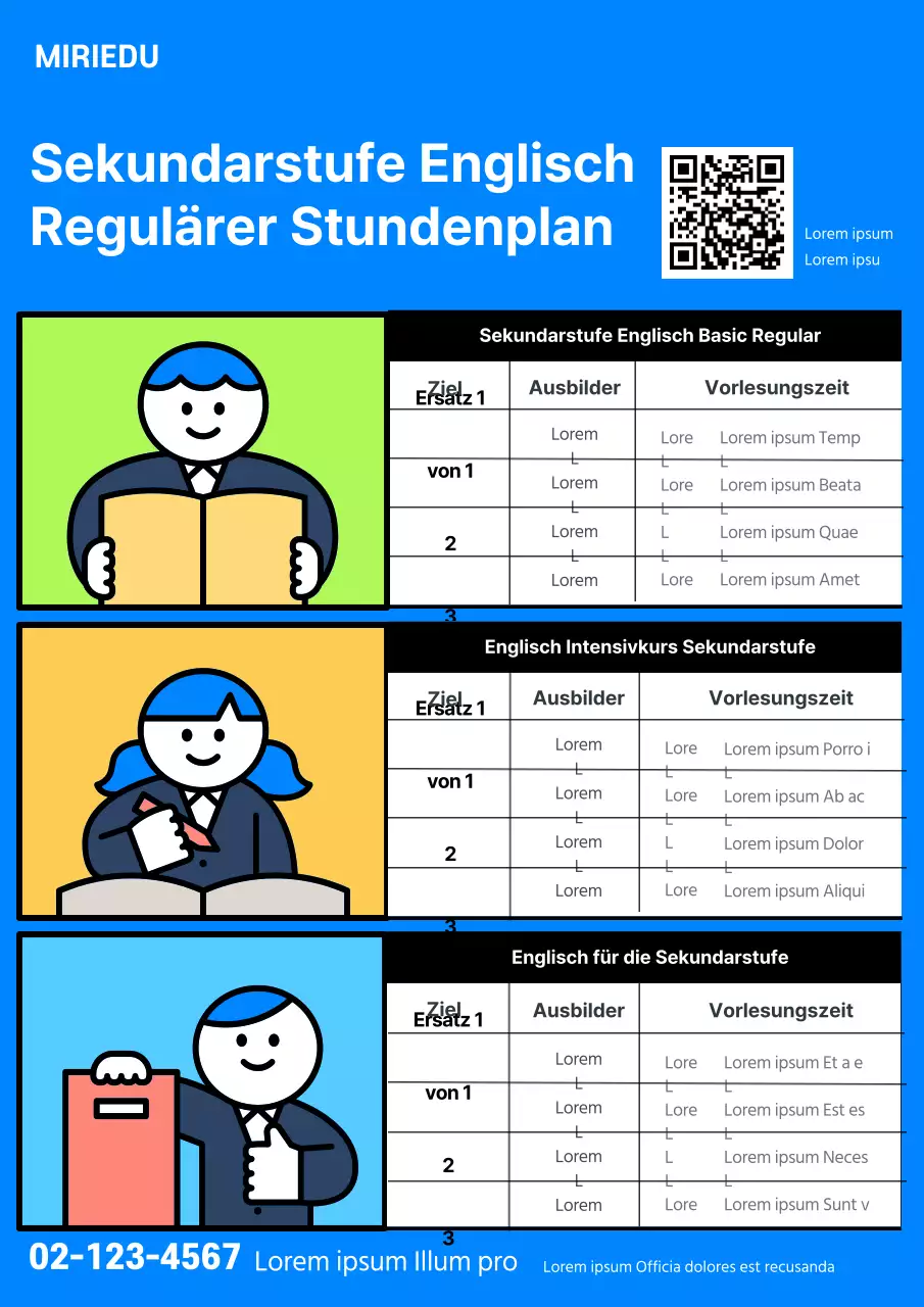 Niedliche Illustration eines Stundenplans in hellblauen, lebendigen Tönen