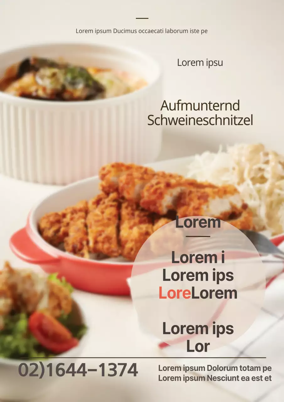 Werbung für eine Veranstaltung in den sozialen Medien mit einem Foto eines elfenbeinfarbenen Schnitzels