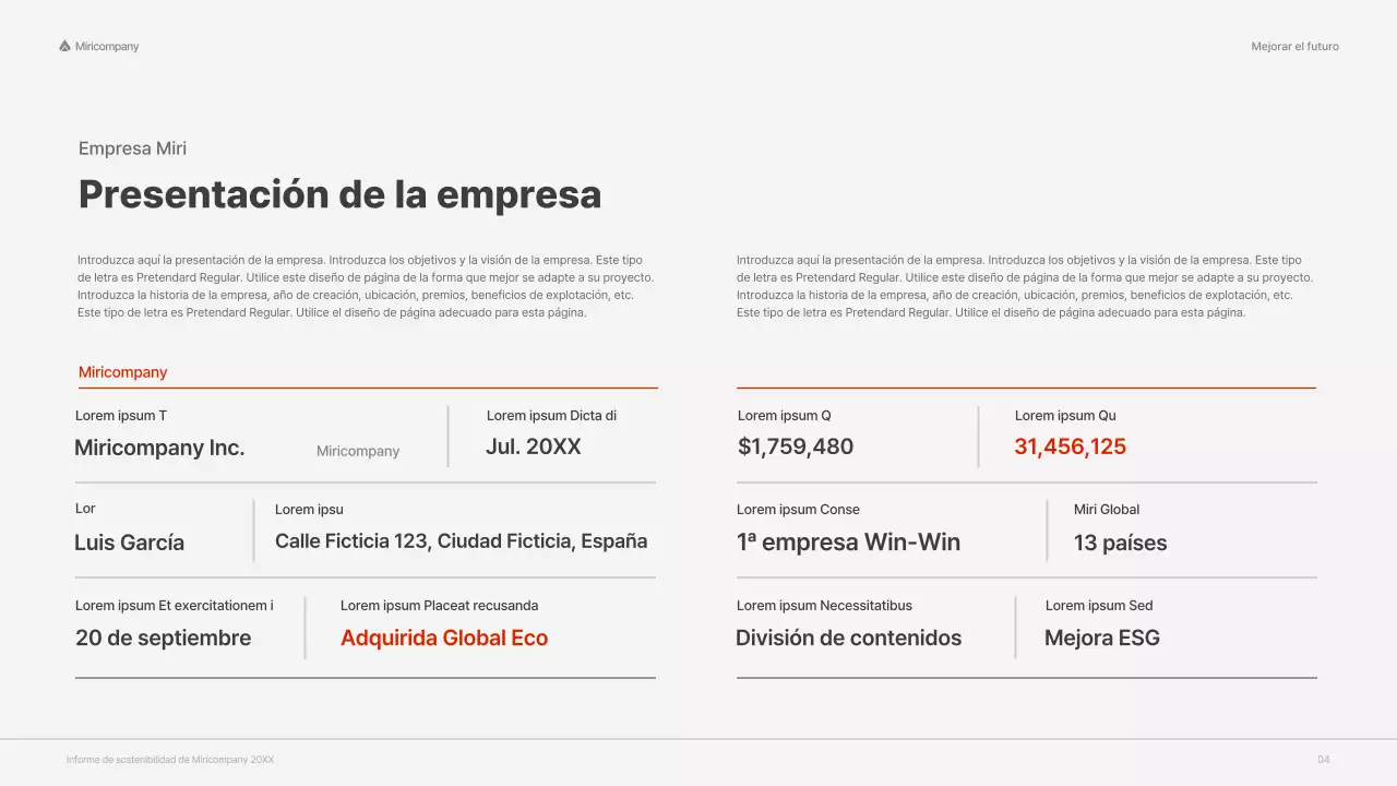 Informe ESG corporativo con un concepto rojo y colorido