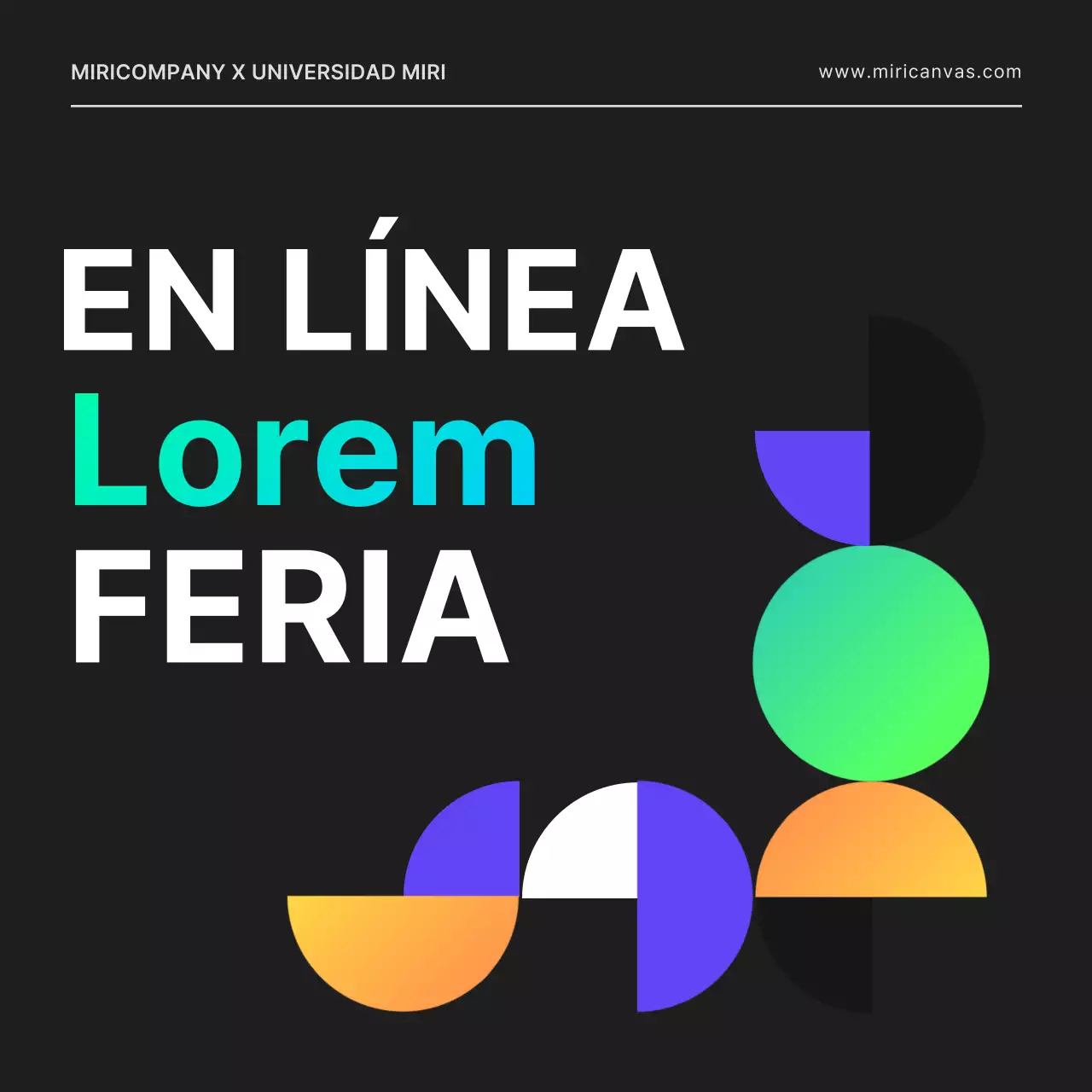 Una feria de empleo en línea para un desarrollador informático con un toque urbano, con formas geométricas en negro y colores neón.
