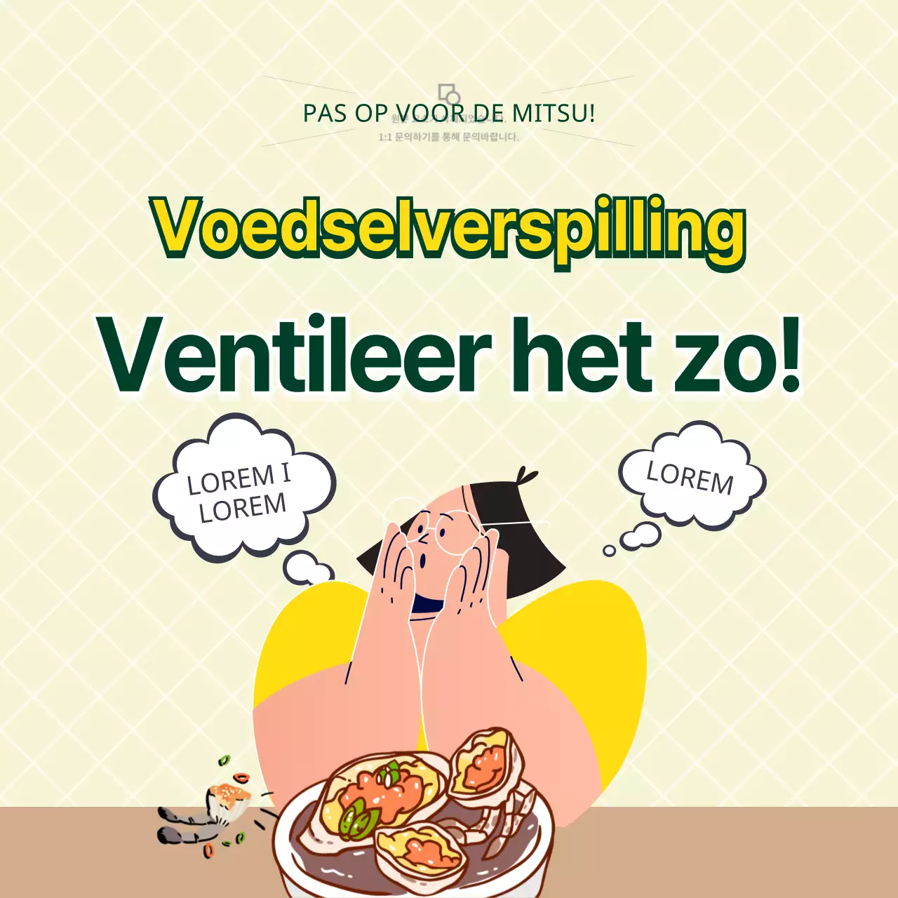 Geel en groen geïllustreerde tips voor voedselverspilling