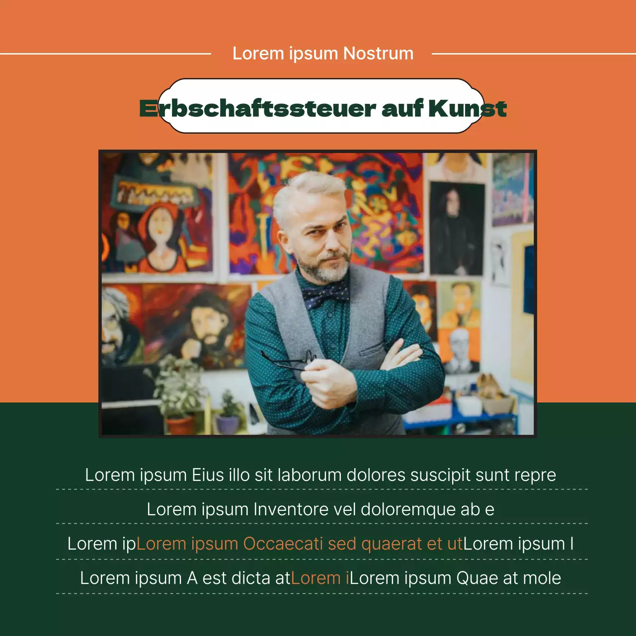 ArtTechs luxuriöse orangefarbene und grüne Kunstinvestitionen und Steuertipps
