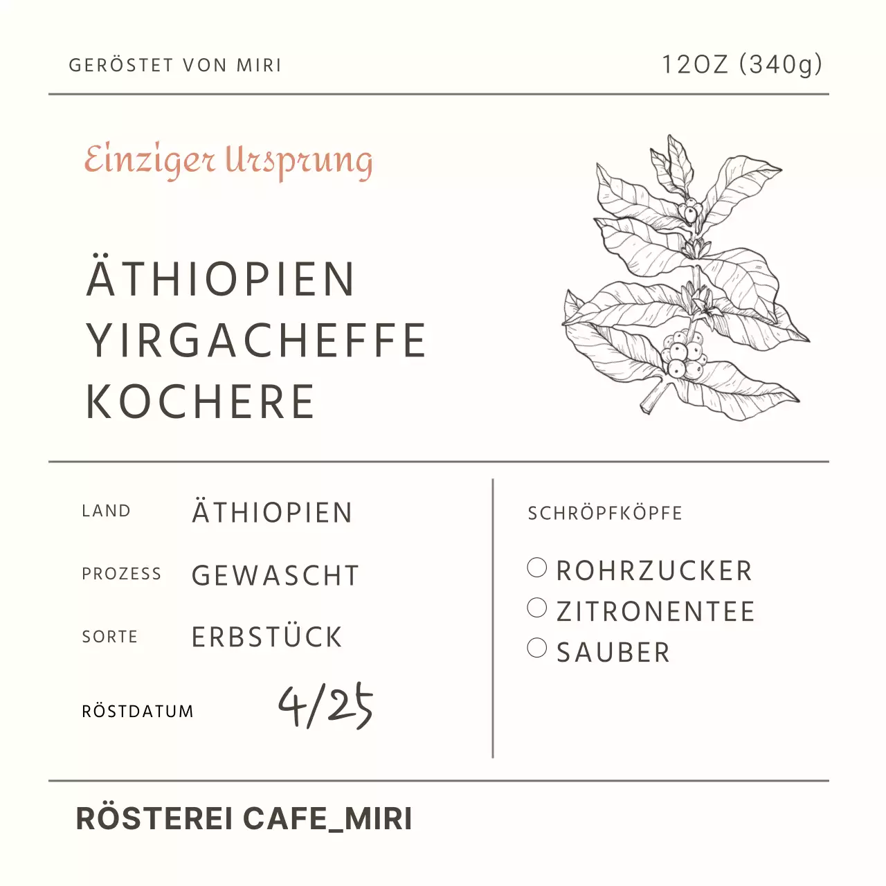 Paketaufkleber für Kaffeebohnen