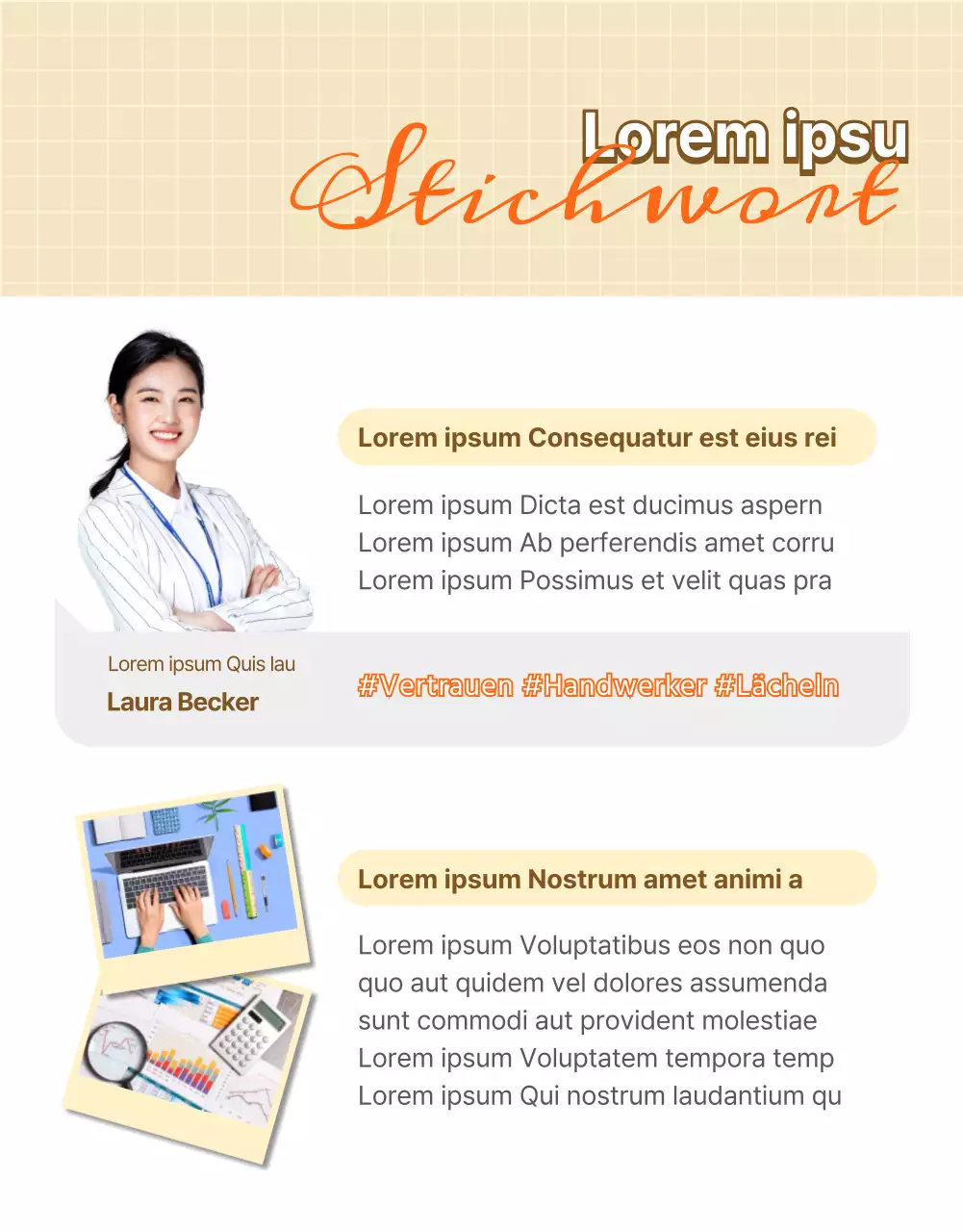 Ein Vorstellungsgespräch für neue Mitarbeiter in beruhigenden Beige- und Orangetönen