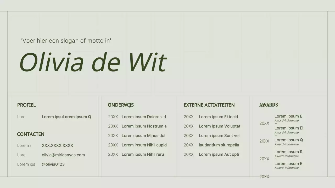 Het portfolio van een contentmarketeer met een groen, eenvoudig rasterconcept