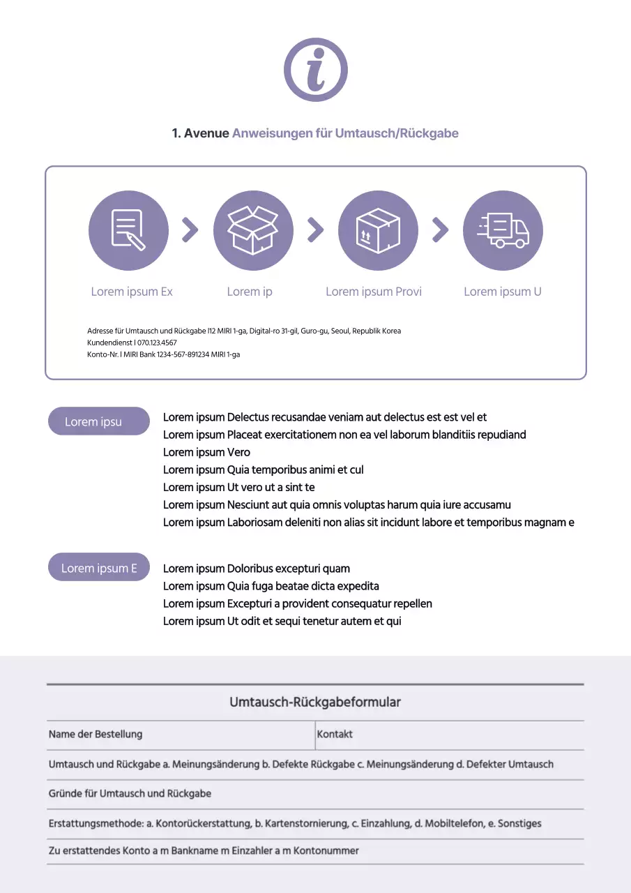 Lila Einkaufszentrum Erstattungsantragsformular