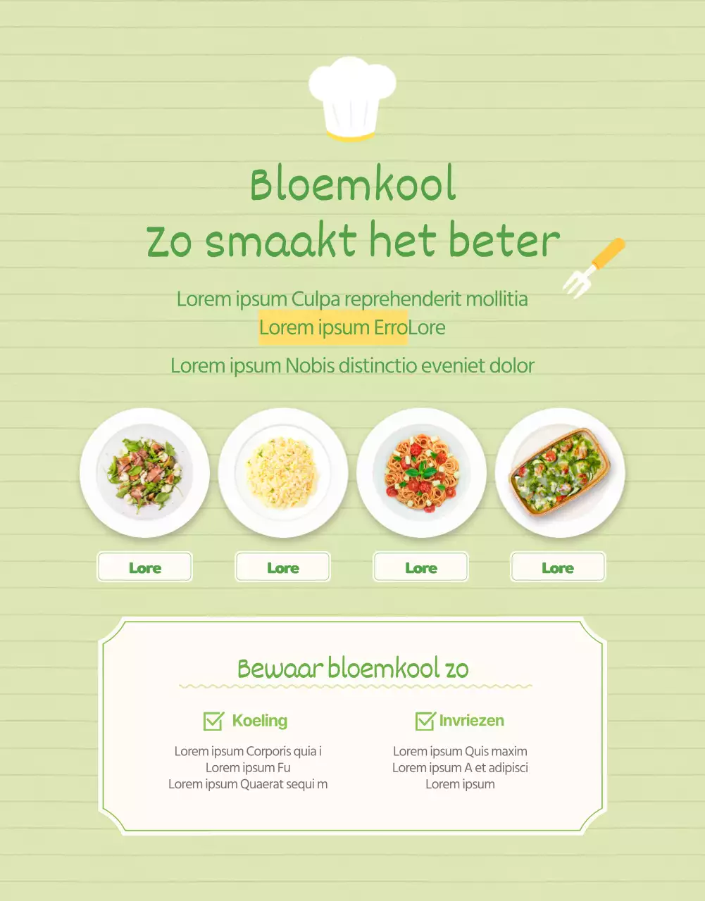 Promoot de groene en gele natuurlijke bloemkoolbeschrijving