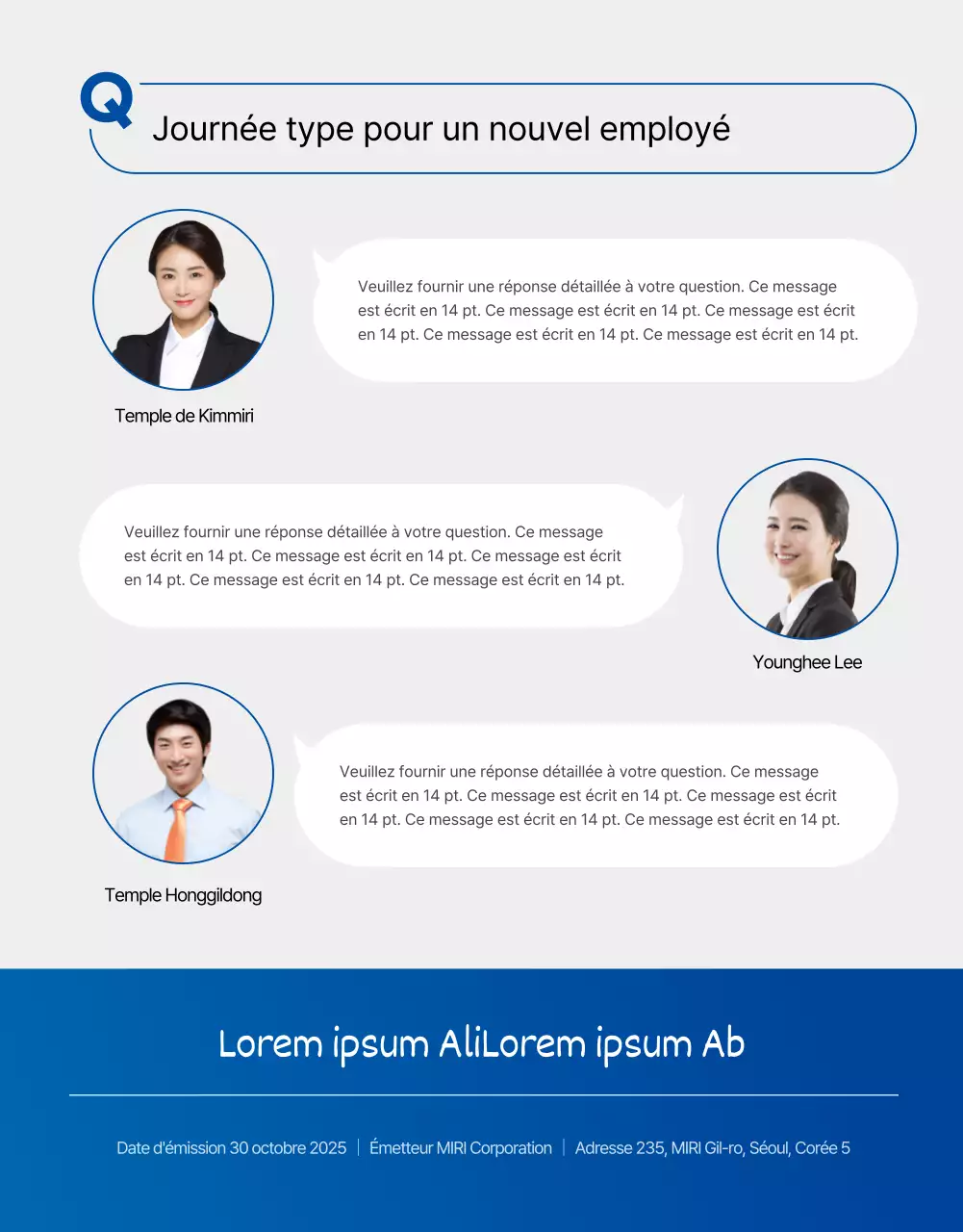 Page d'accueil des nouveaux employés de l'entreprise bleue