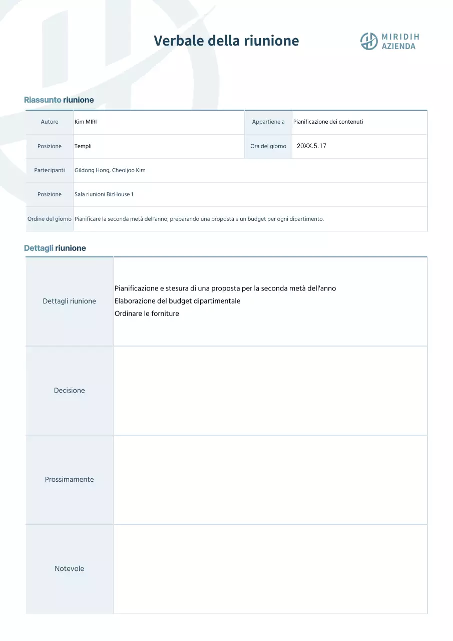 Verbale di riunione in formato aziendale semplice