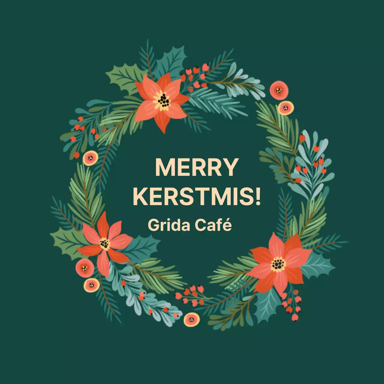 Vintage kerstcafé-etiket met groene illustratie