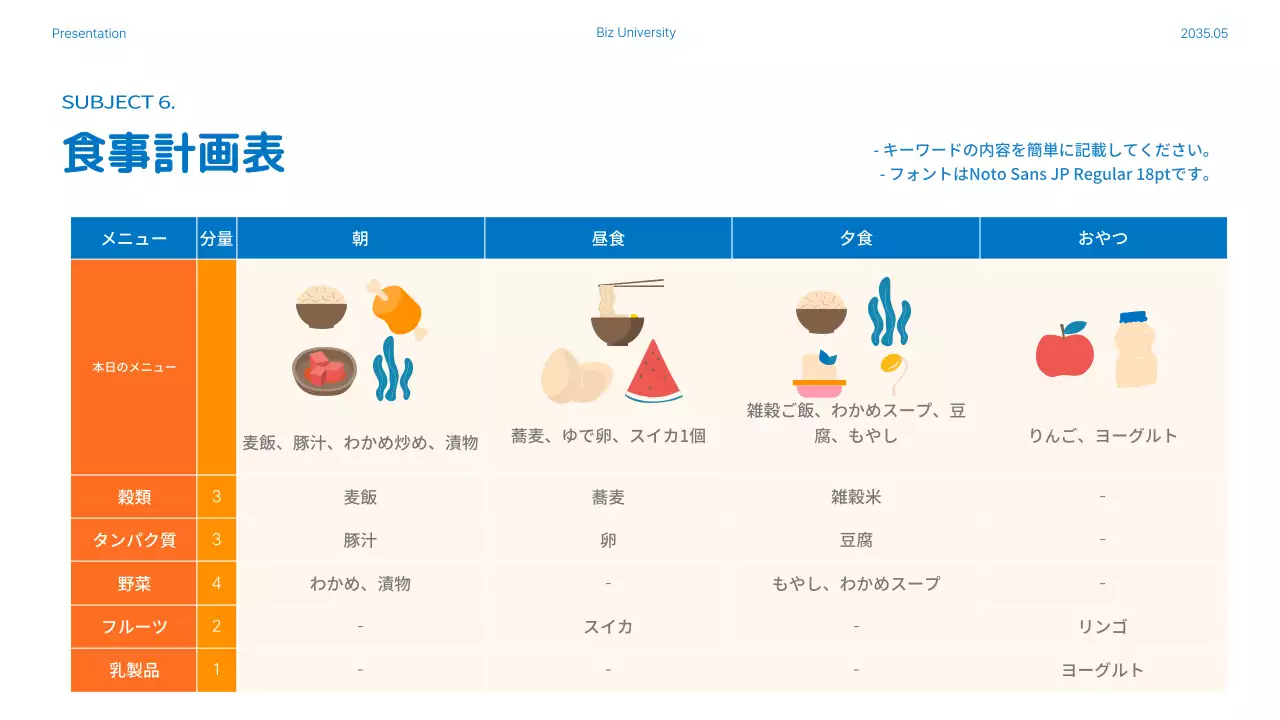 青 モダン 栄養 プレゼンテーション