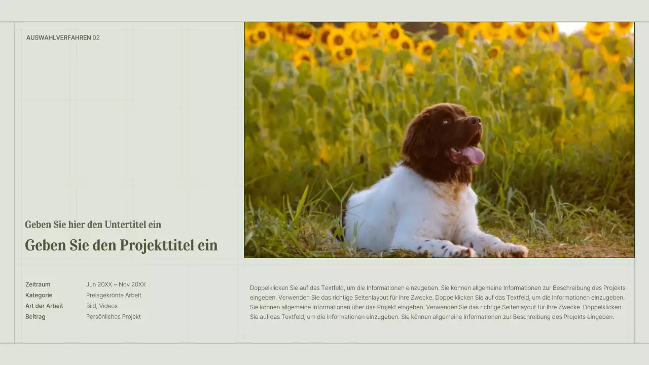 Portfolio eines Content-Vermarkters mit grünem, einfachem Gitterkonzept